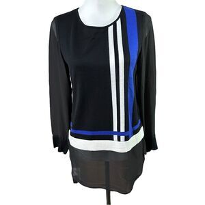 Ming Wang Toula Blue White Graphic Knit Shirt Sz XX Small